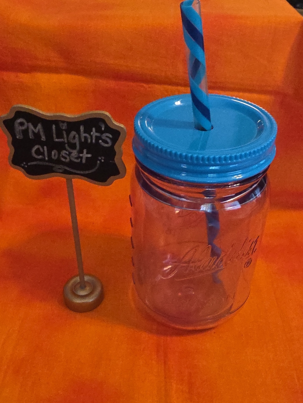 Aladdin Blue Lidded Mason-Style Drinking Jar with Striped Straw Plastic Tumbler
